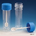 Container, Fecal, 30mL, Attached Screwcap with Spoon, PS, Conical Bottom, Self-Standing, 100/Bag, 5 Bags/Unit - Pack of 500