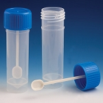 Container, Fecal, 30mL, Attached Screw Cap with Spoon, PP, Conical Bottom, Self-Standing, 100/Bag, 5 Bags/Unit - Pack of 500