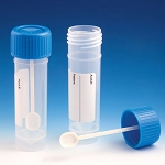 Container, Fecal, 30mL, Attached Screw Cap with Spoon, PP, Conical Bottom, Self-Standing, Attached ID Label, 50/Bag, 10 Bags/Unit - Pack of 500