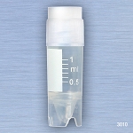 CryoCLEAR vials, 1.0mL, STERILE, External Threads, Attached Screwcap with Molded O-Ring, Conical Bottom, Self-Standing, Printed Graduations, Writing Space and Barcode, 50/Bag, 10 Bags/Case - Pack of 500