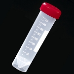 Transport Tube, 50mL, with Attached Red Screw Cap, PP, Printed Graduations, Conical Bottom, Self-Standing, STERILE, 25/Bag, 20 Bags/Unit - Pack of 500