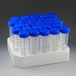 Centrifuge Tube, 50mL, Attached Blue Flat Top Screw Cap, PP, Printed Graduations, STERILE, 25/Rack, 20 Racks/Unit - Pack of 500